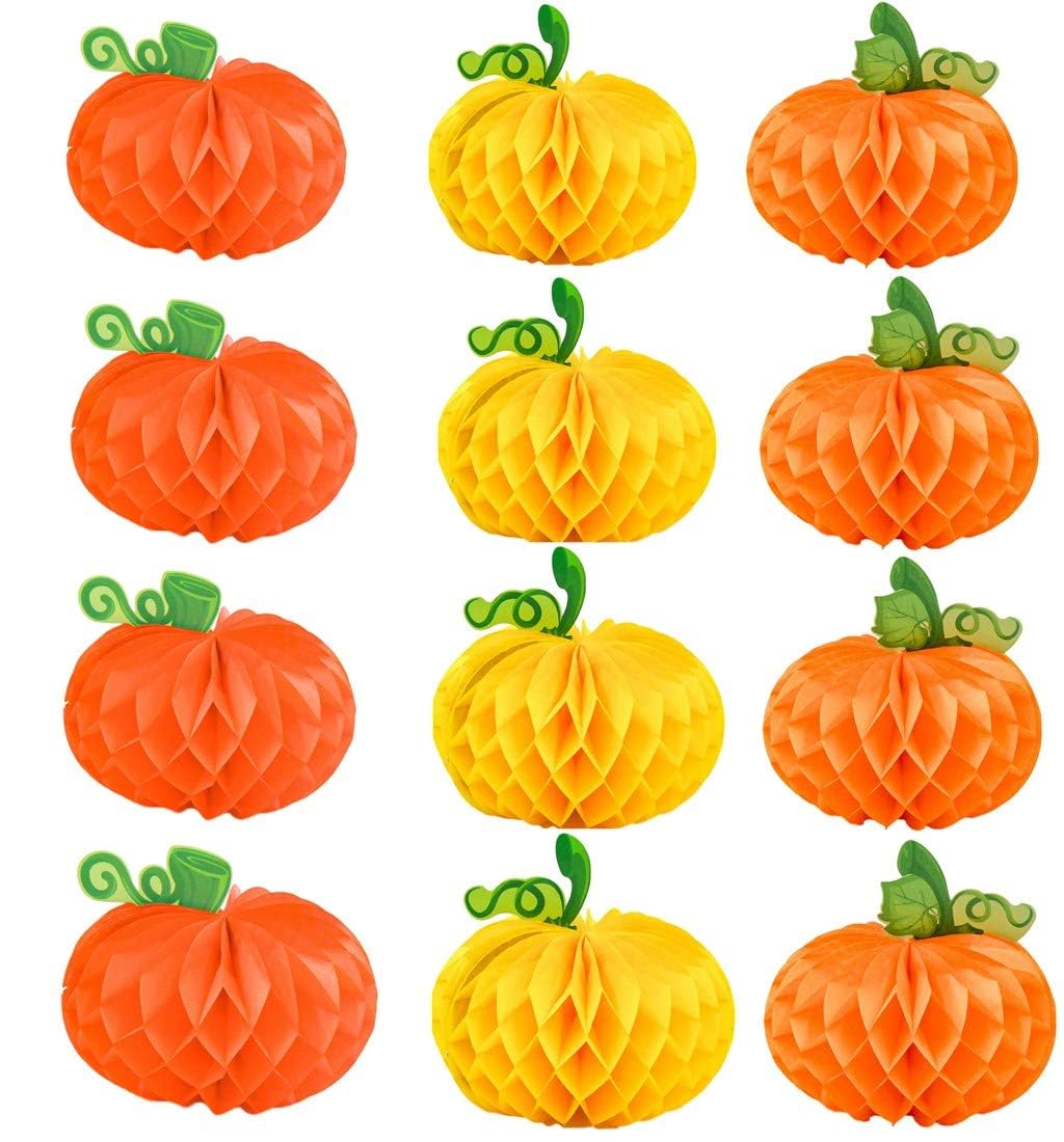 SITEDAN ハニカムボール カボチャ ハロウィン 飾り付け ペーパー パンプキン ハロウィン飾り 3色12点セット