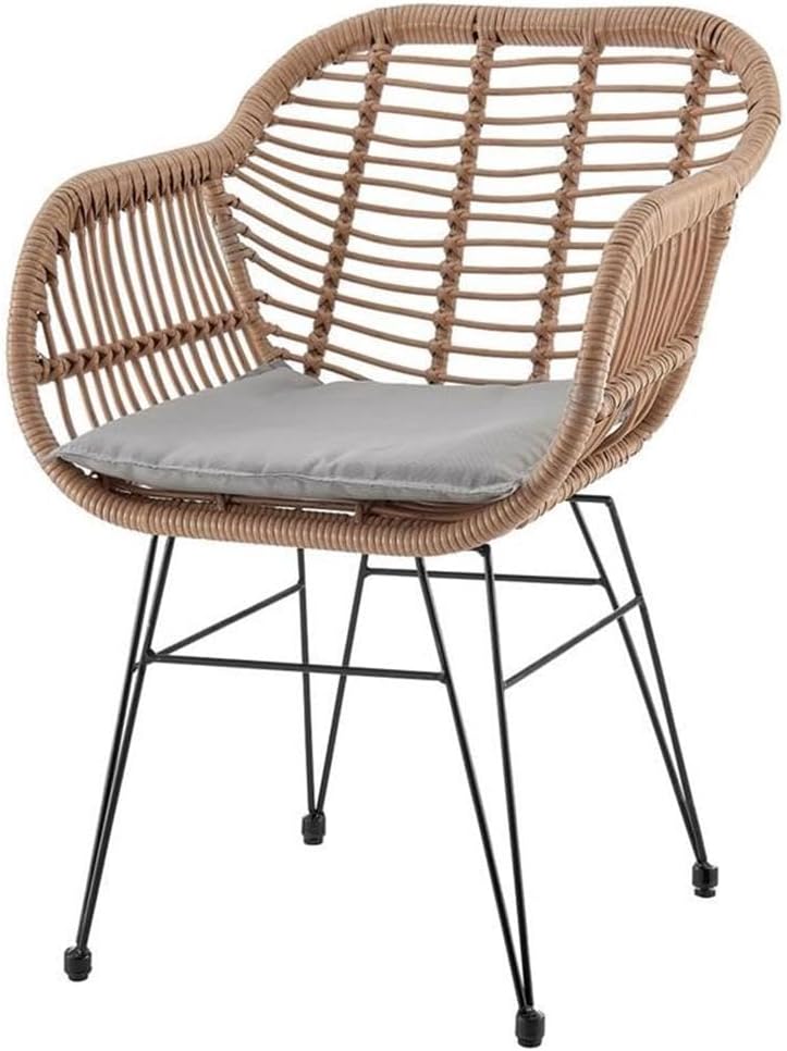Pemberly Row 3-Piece Rattan Patio Conversation Set, Brown/Gray Finish, Steel Frame, Gray Cushions, Compact Table with Tempered Glass Top, Boho-Chic Design for Backyard, Patio, or Sunroom Use