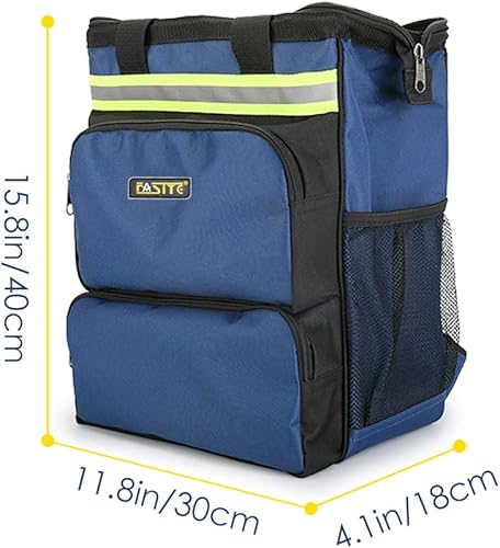 Miniatura 4 de FASITE Mochila de bolsa de herramientas, paquete de trabajo de electricista duradero y resistente para herramientas manuales, almacenamiento de