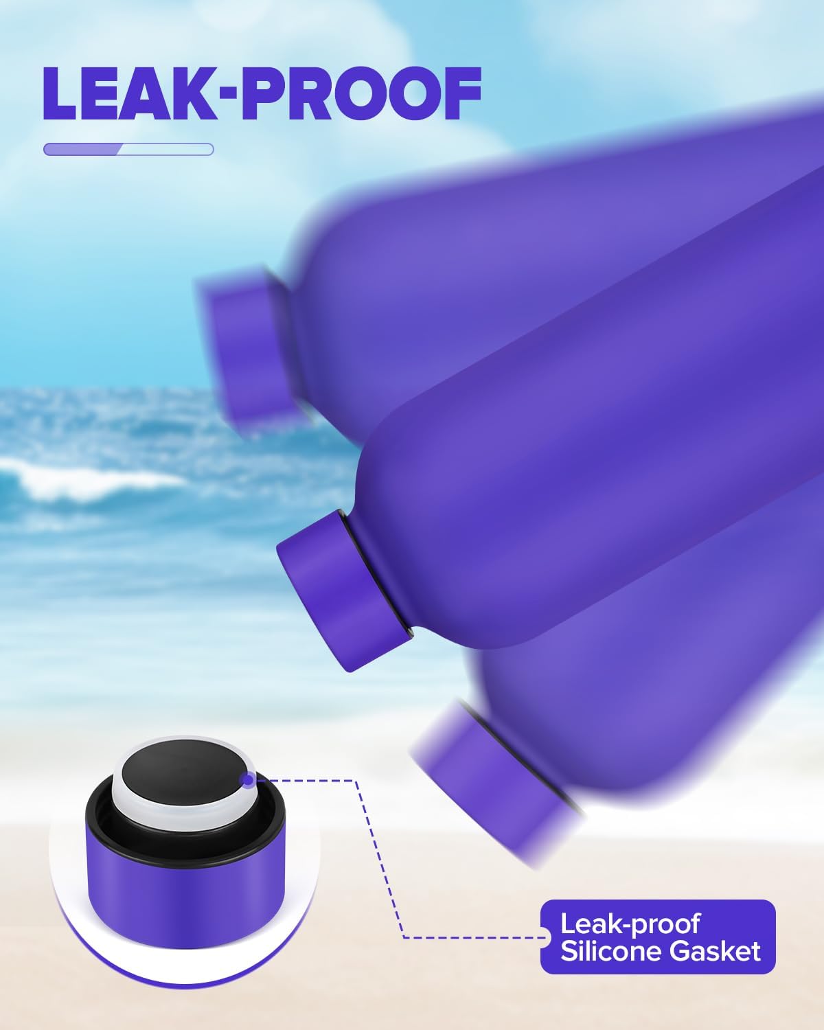 Insulated Water Bottle with Lid, 25 oz Reusable Leak-Proof Metal Stainless Steel Water Bottles for Travel, Sports, Gym, Outdoor (Dark Blue) - Image 3