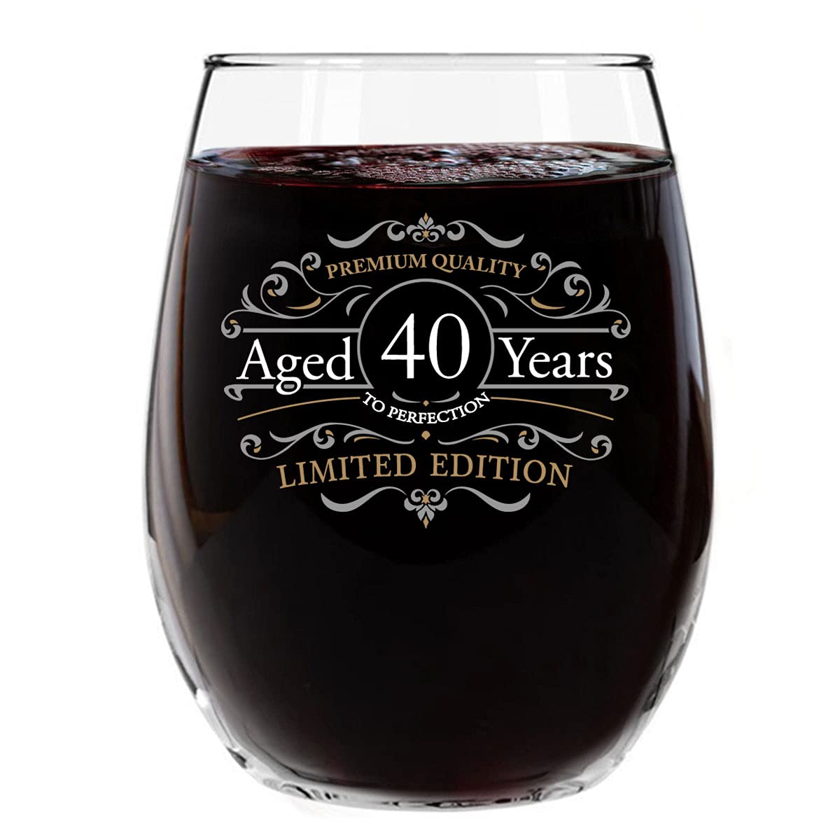 DU VINO Vintage Edition 40th Birthday Stemless Wine Glass for Men and Women (40th Anniversary) 15 oz | Happy Birthday Wine Glasses for 40 Year Old | Classic Birthday Gift, Reunion Gift for Him or Her