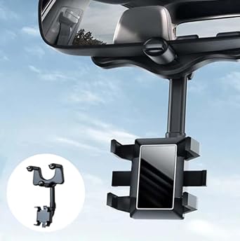 Car Phone Holder, Multifunctional 360 Rotatable Car Rearview Mirror Phone Holder for Most Phones and Car