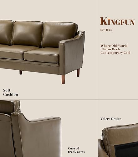 Miniatura 4 de Kingfun Sofá de piel sintética de 80 pulgadas, sofá de 3 plazas, sofás modernos de mediados de siglo con patas de madera maciza para sala de estar y