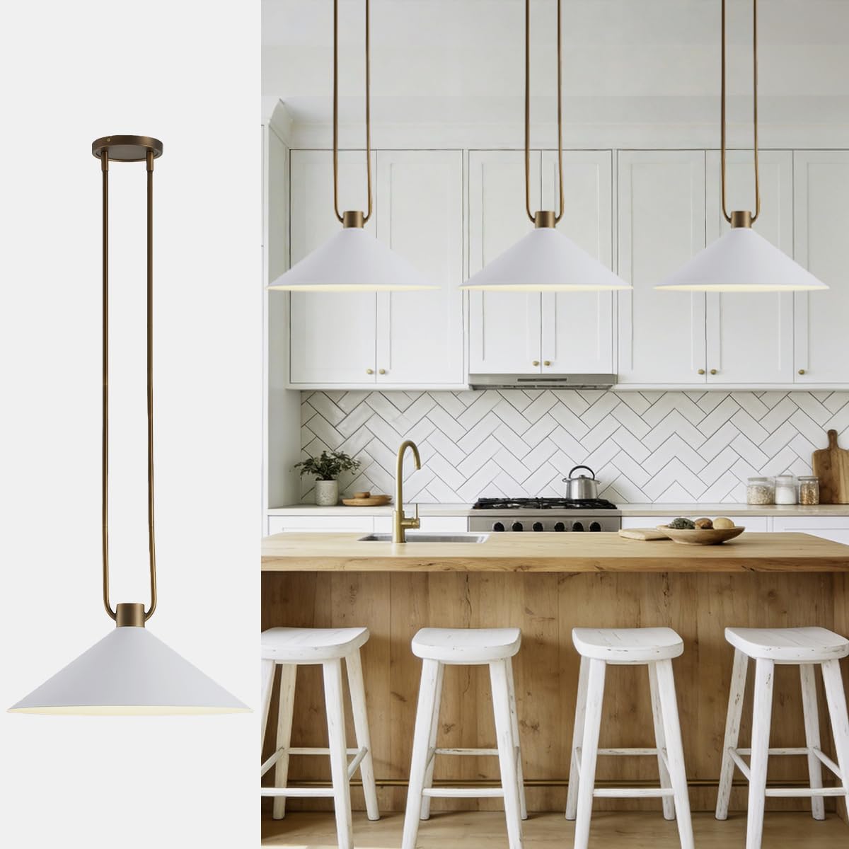 Photo 1 of Industrial Pendant Light Over Kitchen Island, 16" Dia Adjustable Hanging Light Fixture with Conical Lampshade, Modern Ceiling Lighting for Dining Room, Bathroom, Restaurant, Bar (Ivory, 1 Pack)