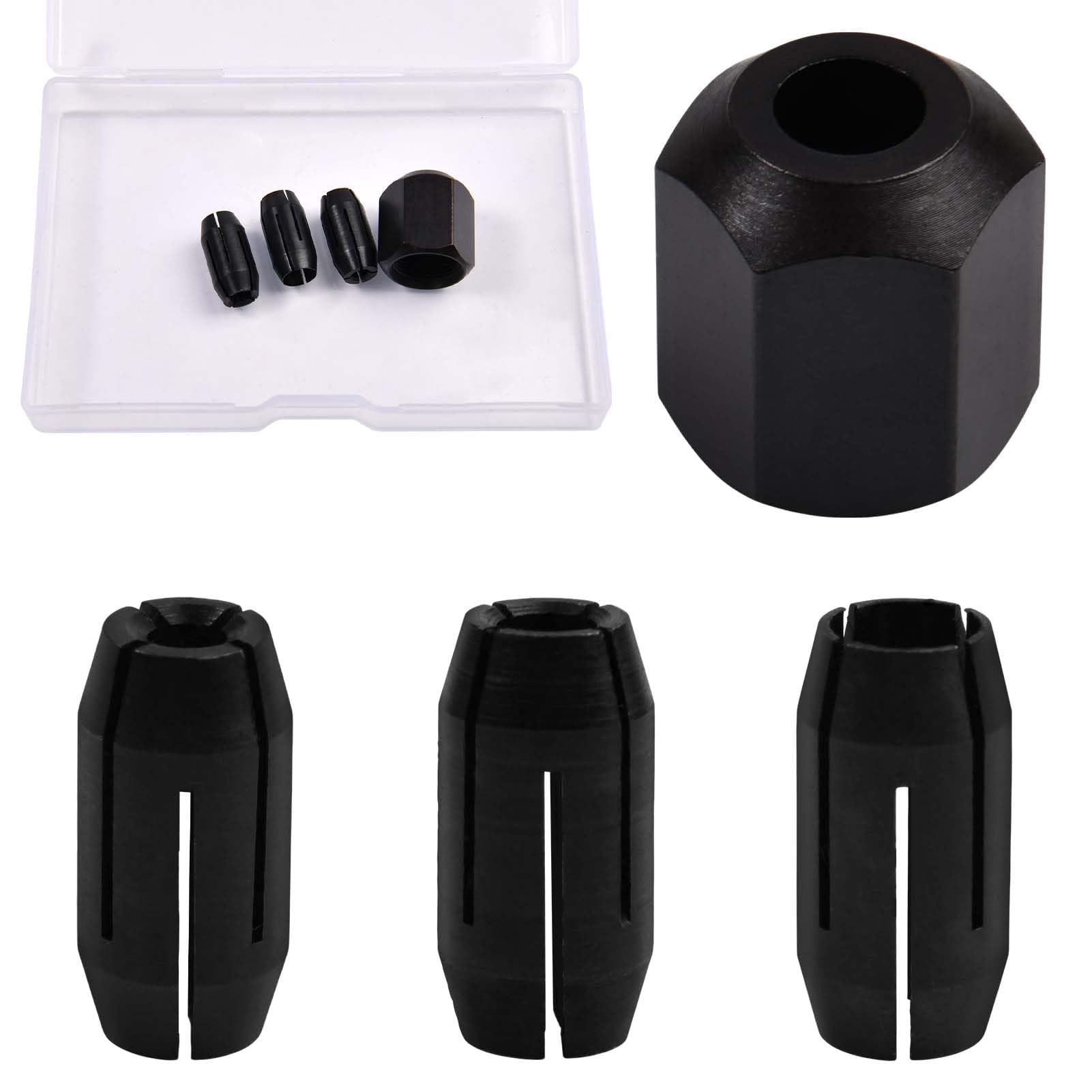 LEONTOOL CN1 Replacement Collet and Nut Kit, 3 Pcs CN1 389244-00 389243-00 Cut-Out Tool Collets(1/8-inch, 5/32-inch, 1/4-inch) and 1 Nut, Compatible with Rotozip Spiral Saw Tools and Drywall Routers