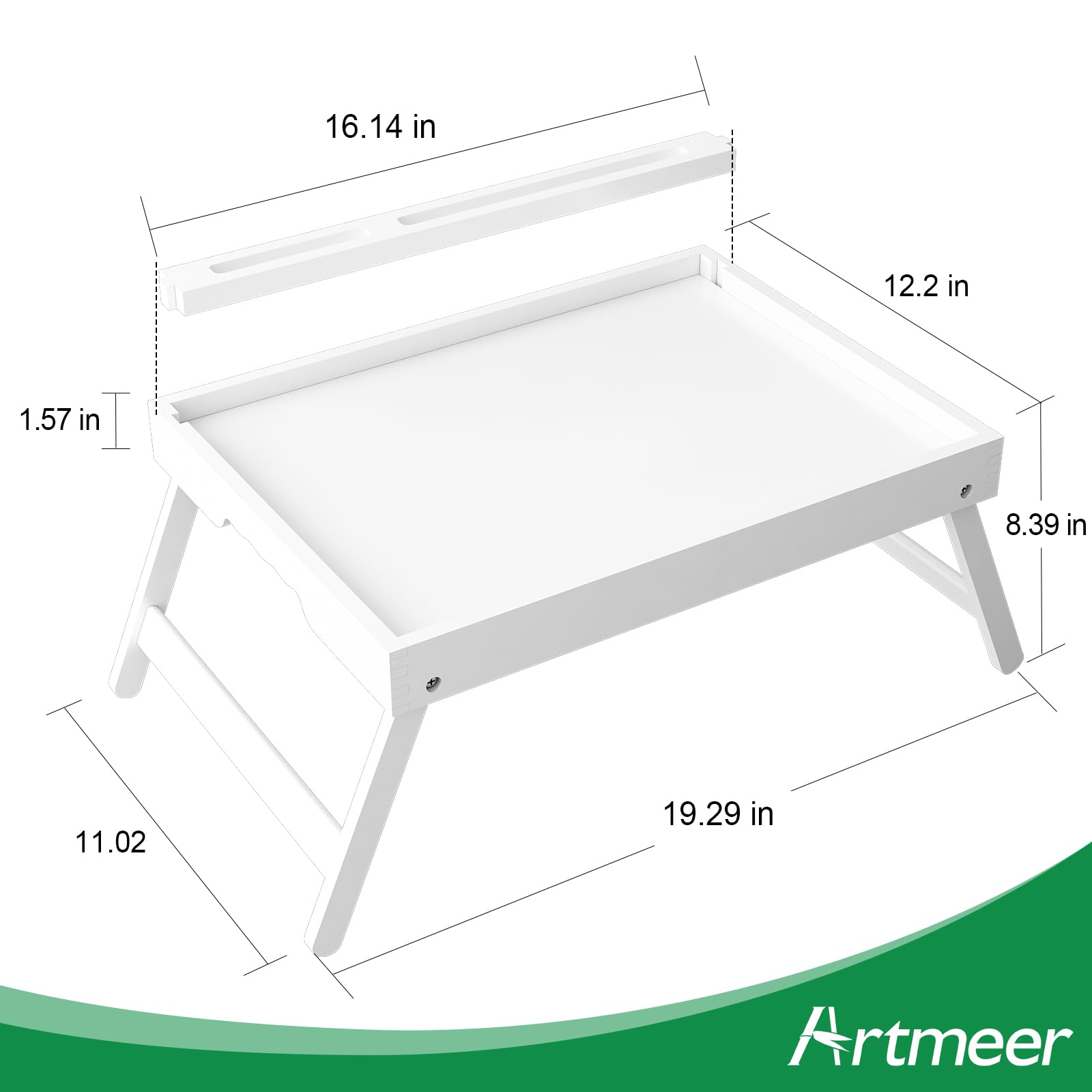 Artmeer Bandeja de cama con asas, patas plegables, bandeja de desayuno de bambú con soporte para teléfono y tableta,escritorio de regazo