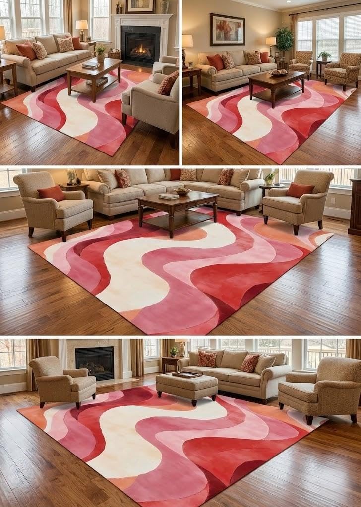 5x7 Area Rugs for Living Room，Modern Abstract Pink and Terracotta Watercolor Design Rug，Non-Slip Washable， Bedroom, Dining Room, Home Office
