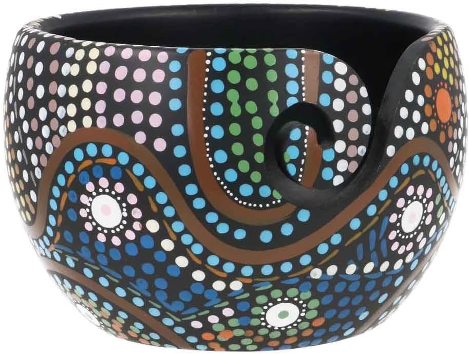 Scheepjes Yarn Bowl Mango Wood Dot Painting 16cm x 16cm Height: 11cm Crafting Knitting Crochet Artistic - Perfect for Crafting and Knitting Projects