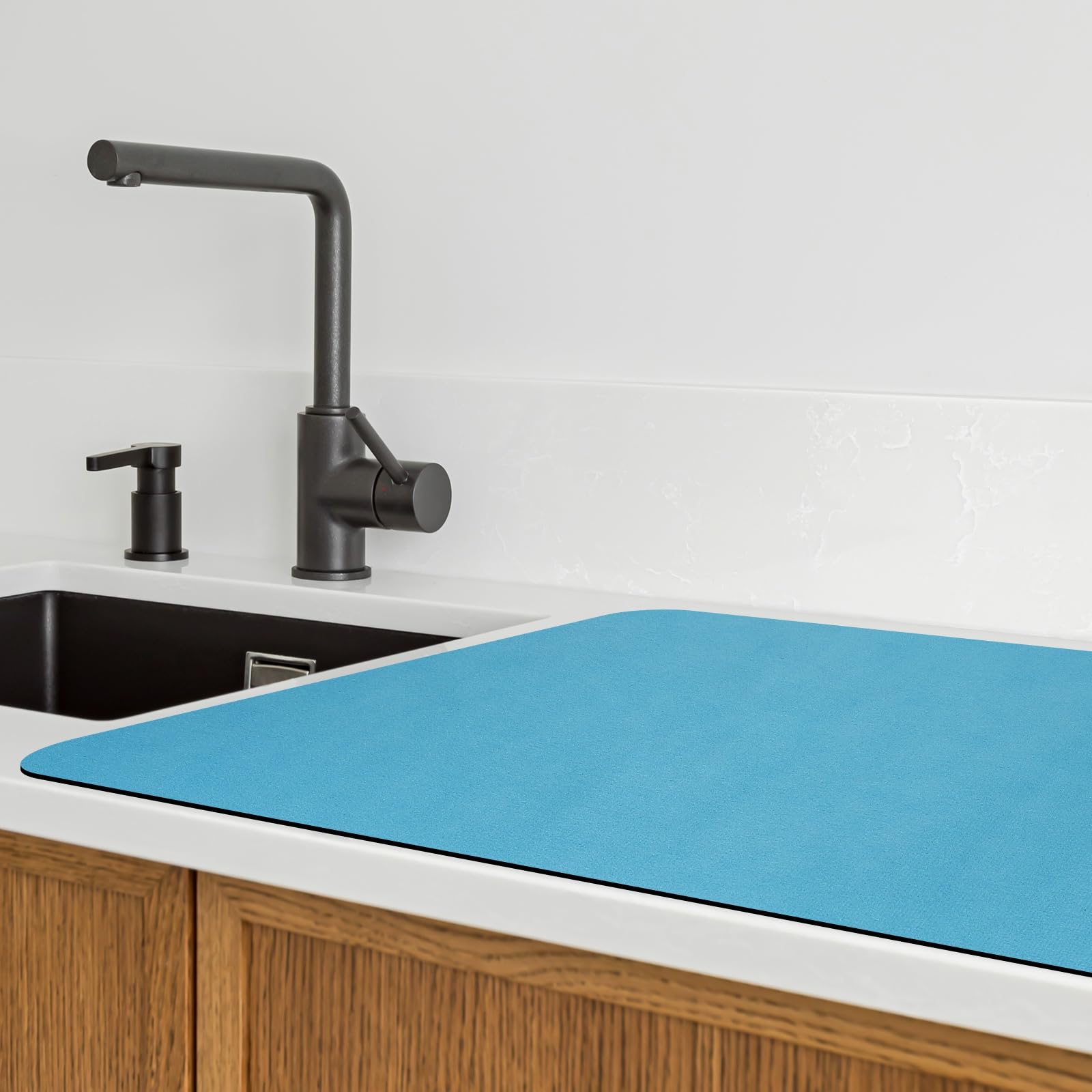 sourcing map Dish Drying Mat, 23.2" x 19.3" Water Absorbent Drainer Mats with Non-Slip Rubber Backed Heat Resistant for Kitchen Counter Dish Rack, Blue
