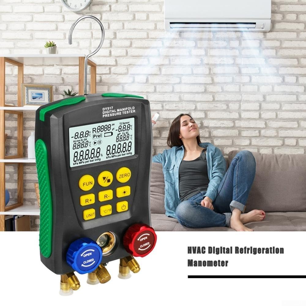 AC System - Manómetro digital con 60 perfiles precargados, incluyendo para R134a R22 R12 R502 R410A R404A R32 R407C (A)