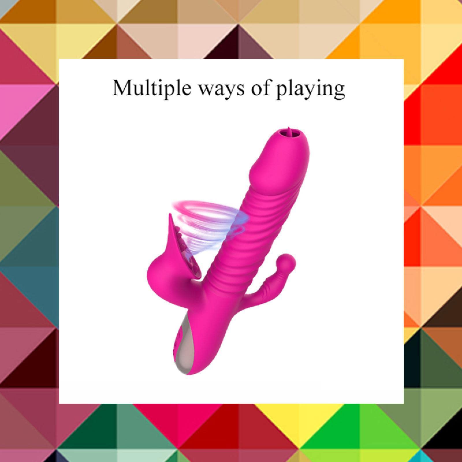 Dona Vibratori Dildo vibrante telescopico Spinta Leccata di lingua Vibratore Clitoride Vagina Clitoride Stimolazione anale Giocattoli del sesso per le donne