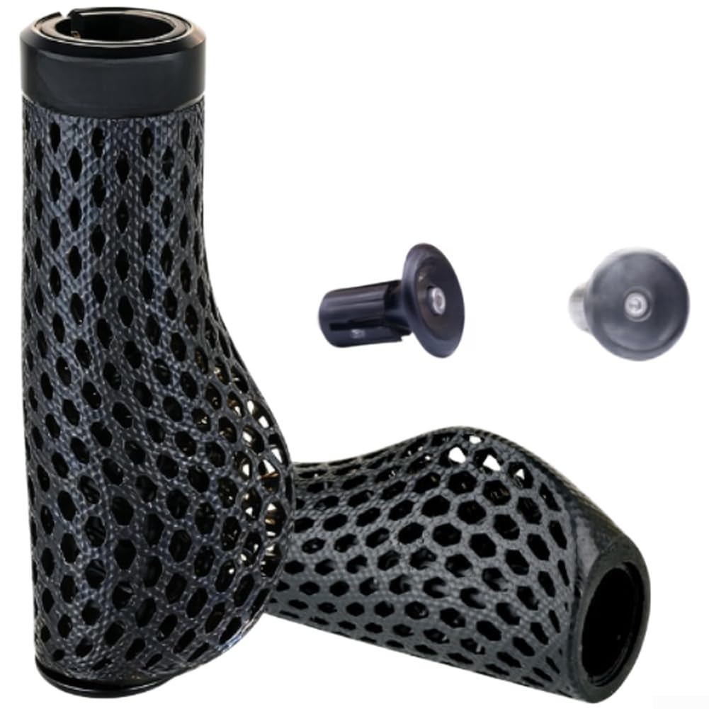 Manopole ergonomiche per manubrio di mountain bike, stampate in 3D, traspiranti, assorbenti, con anelli di bloccaggio, per barre di diametro 22,2 mm, confezione da 2, colore: nero