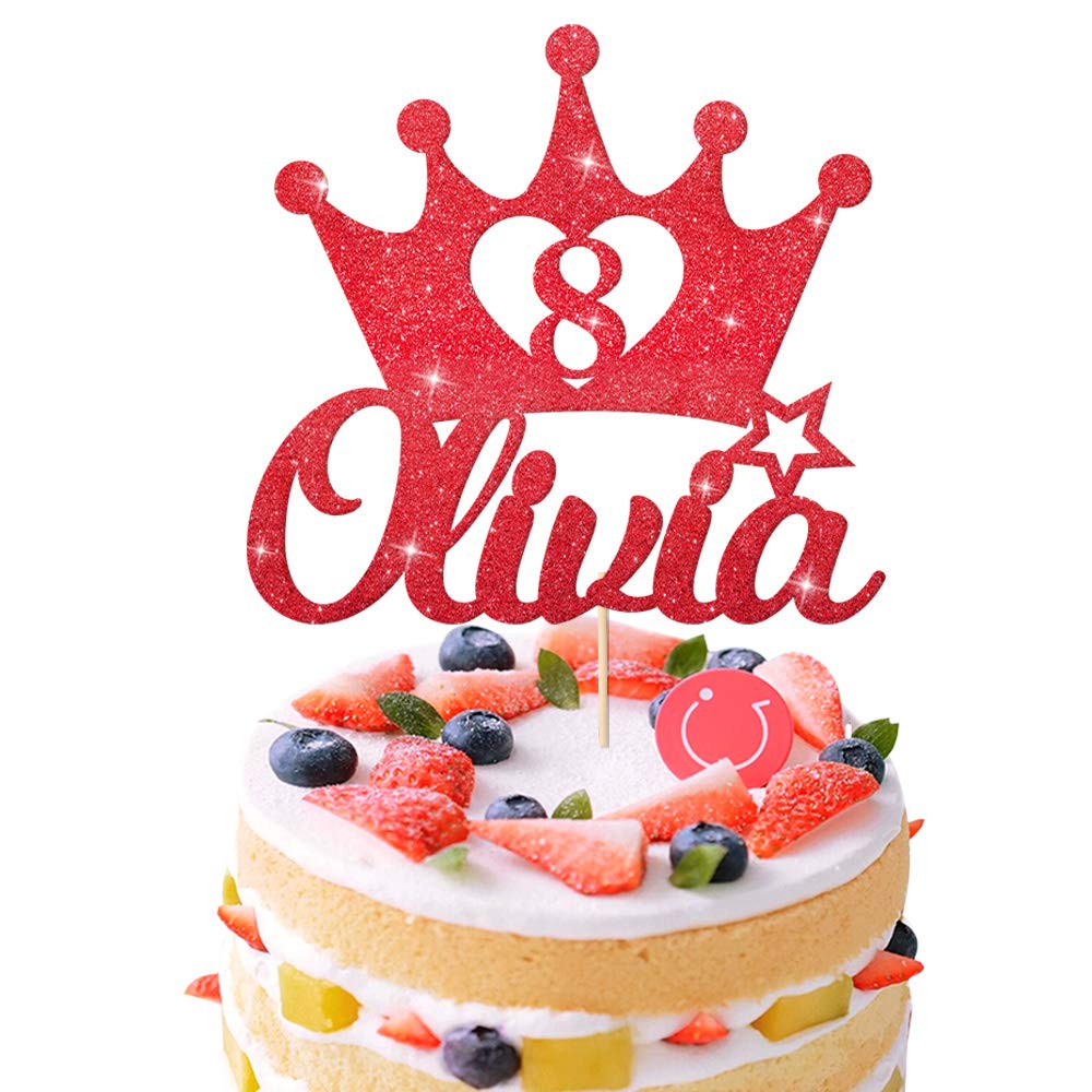EDSG Personalised Birthday Cake Topper | Custom Crown Cake Decoration with Any Name Any Age 1 3 5 8 | Multicolour Glitter Cake Topper | Red