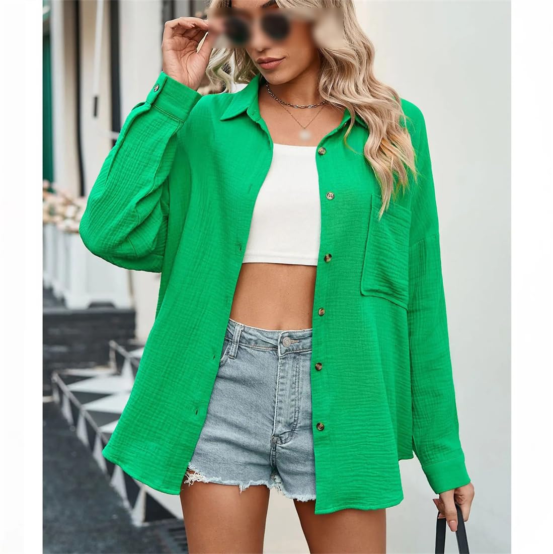 Camicia Casual da Donna A Maniche Lunghe in Cotone Primavera/Estate Camicetta con Bottoni Larghi Top di Grandi Dimensioni