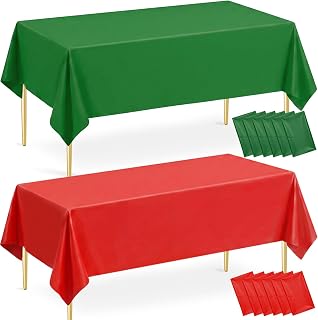 Vyntra 12 Pack Red and Green Plastic Tablecloths, Disposable Party Table Covers for Christmas, Holiday Dinners, Winter Parties & Festive Celebrations