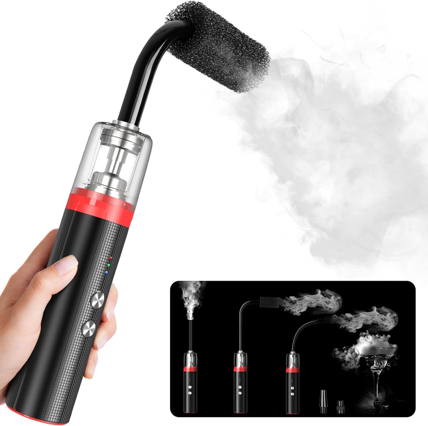 COOWOO Portable Mini Fog Machine, 3 Adjustable Modes, Handheld Fog Machine with Remote Control Fogger for TikTok Live Streaming, Youtube Short Videos, Photography and Parties, Model Smoke L NOT TESTED  USED