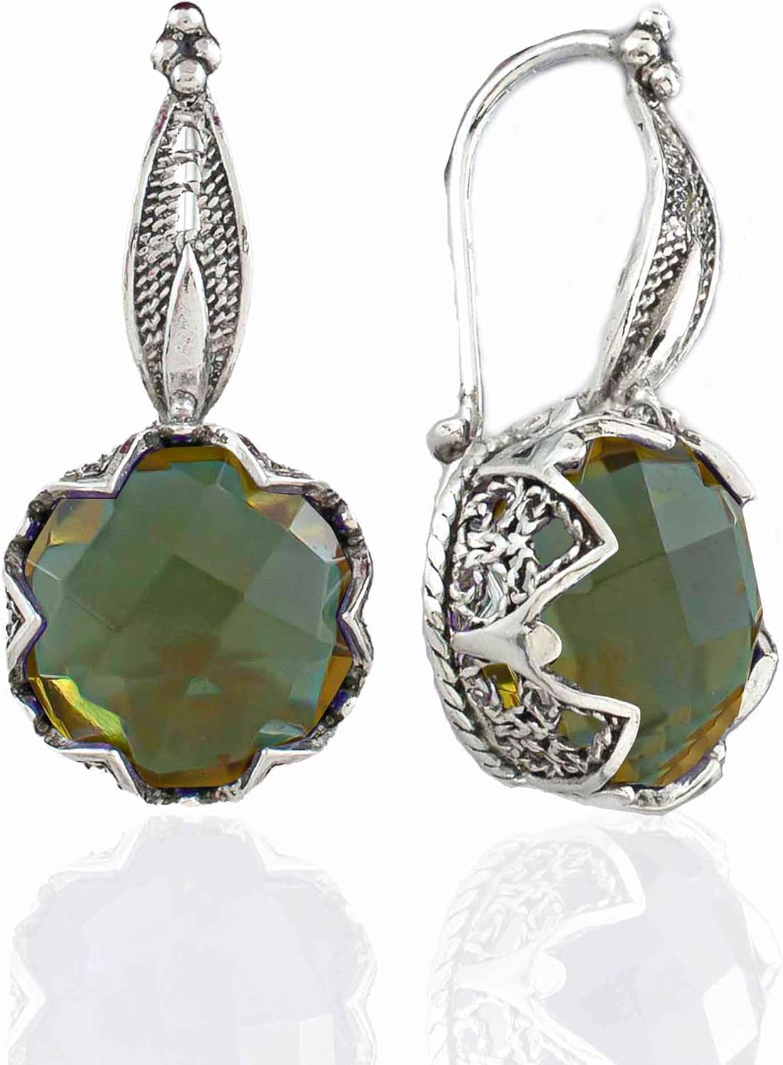 FILIGRANIST 925 Sterling Silver Filigree Art Woman Drop Earrings with Gemstones