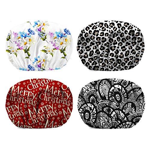 PUSSAER 4Pack Printed Shower Cap for Women Long Hair, Reusable EVA Extra Large Shower Hair Hat, Double Waterproof Protection, Kids, Men(Modern Pattern 13 inches)