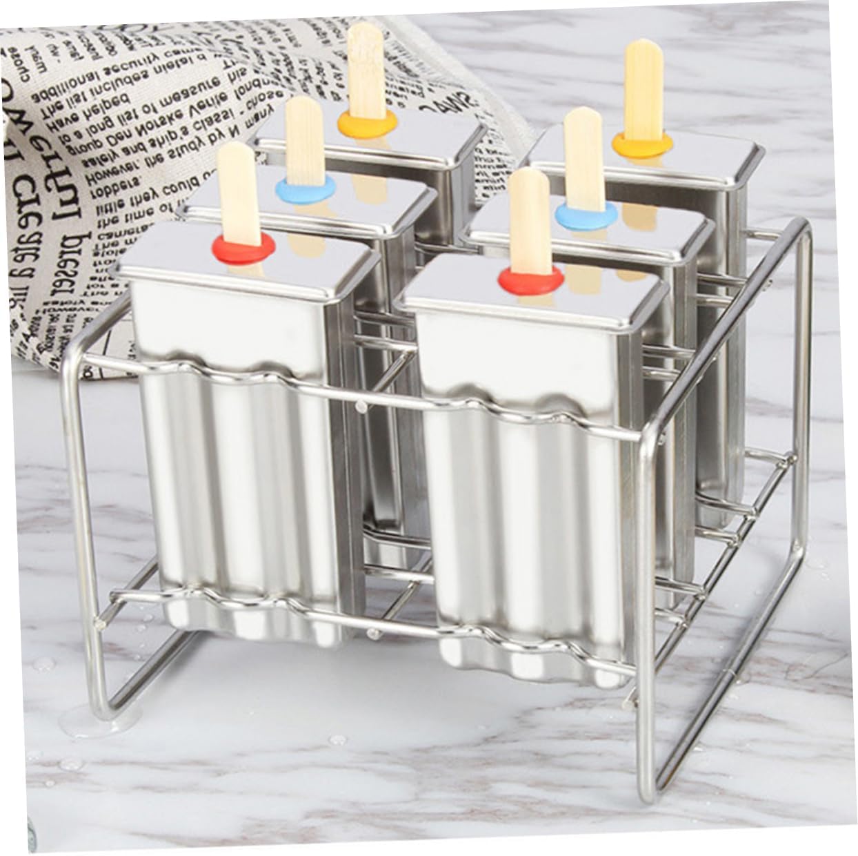 6pcs Popsicle Moulds with Flat Double Groove Stainless Steel Holder Food Grade Ice Cream Mould Tools for Homemade Treats Easy Serving