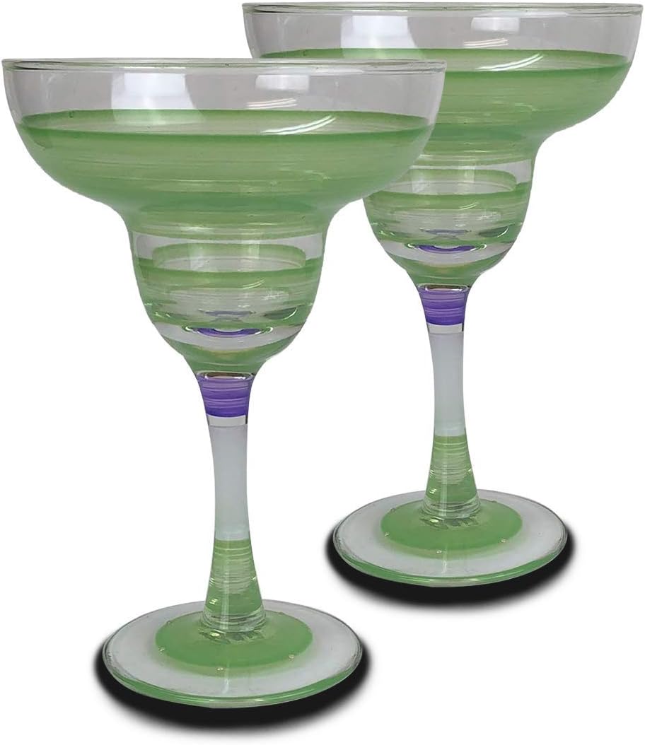 Hand Painted Margarita Glasses Set of 2 - Cape Cod Cottage Purple Collection - Hand Painted Glassware by USA Artists - Unique and Decorative Margarita Glasses, Kitchen Table Décor
