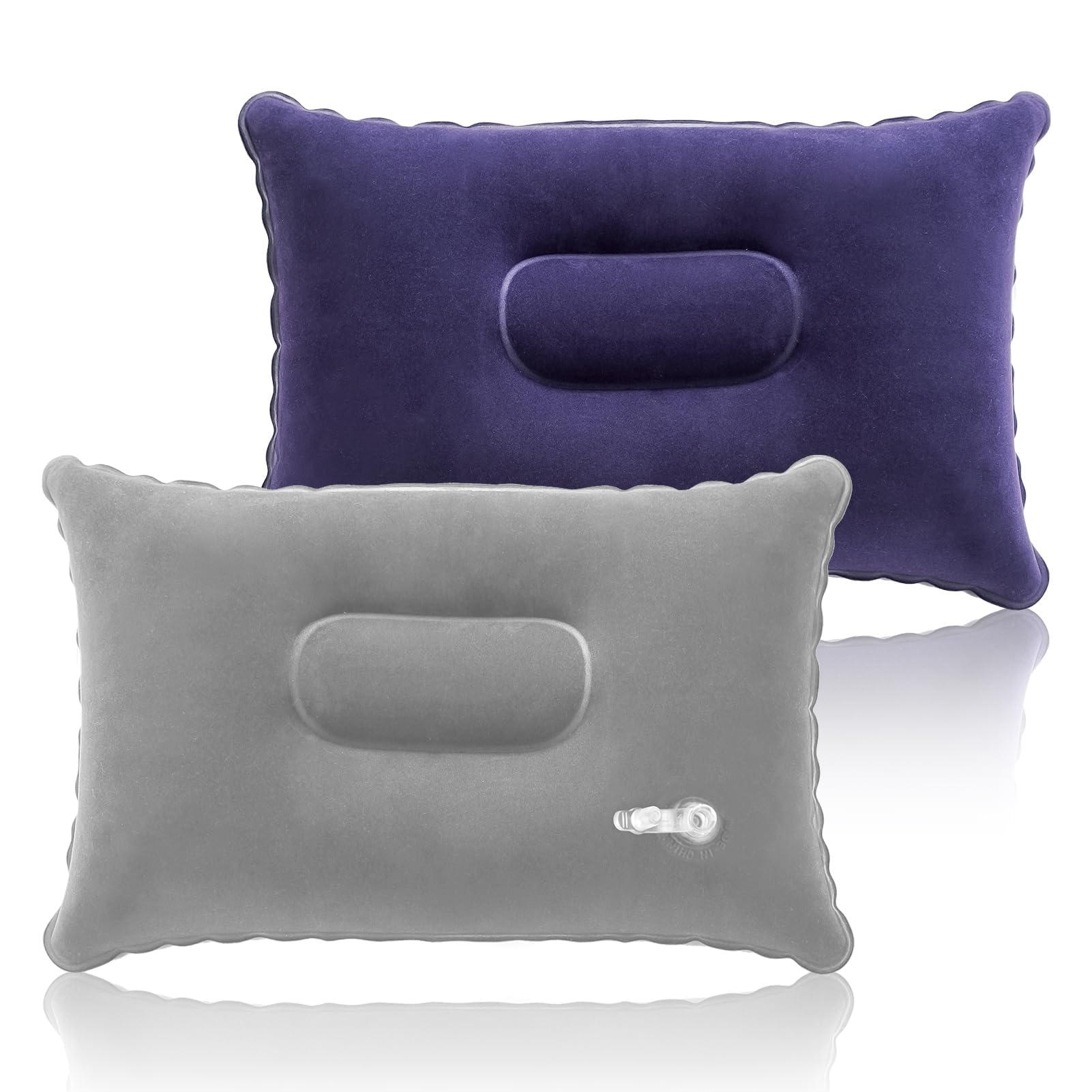 SMCEHEYA 2-in-1 Inflatable Pillows 32x22cm Travel Pillow, Soft Flocked Surface for Sunbathing, Neck & Lumbar Support, Hiking (Blue&Gray)