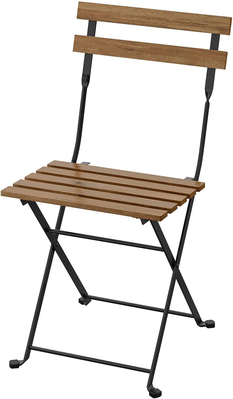 Outdoor Folding Chair, Solid Acacia Wood and Steel Patio Chair with Foldable Design, Compact Wooden Garden or Balcony Seating, 15.38 x 15.75 x 31.13 Inches (Foldable Black/Light Brown Stained)