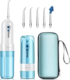 Munddusche kabellos, GEEDIAR Munddusche Testsieger 2022, Zahnzwischenraumreiniger mit 5 um 360°drehbaren Ersatzdüsen, 4 Modi, Water Flosser, IPX7 Wasserdicht, für Zuhause und Reise