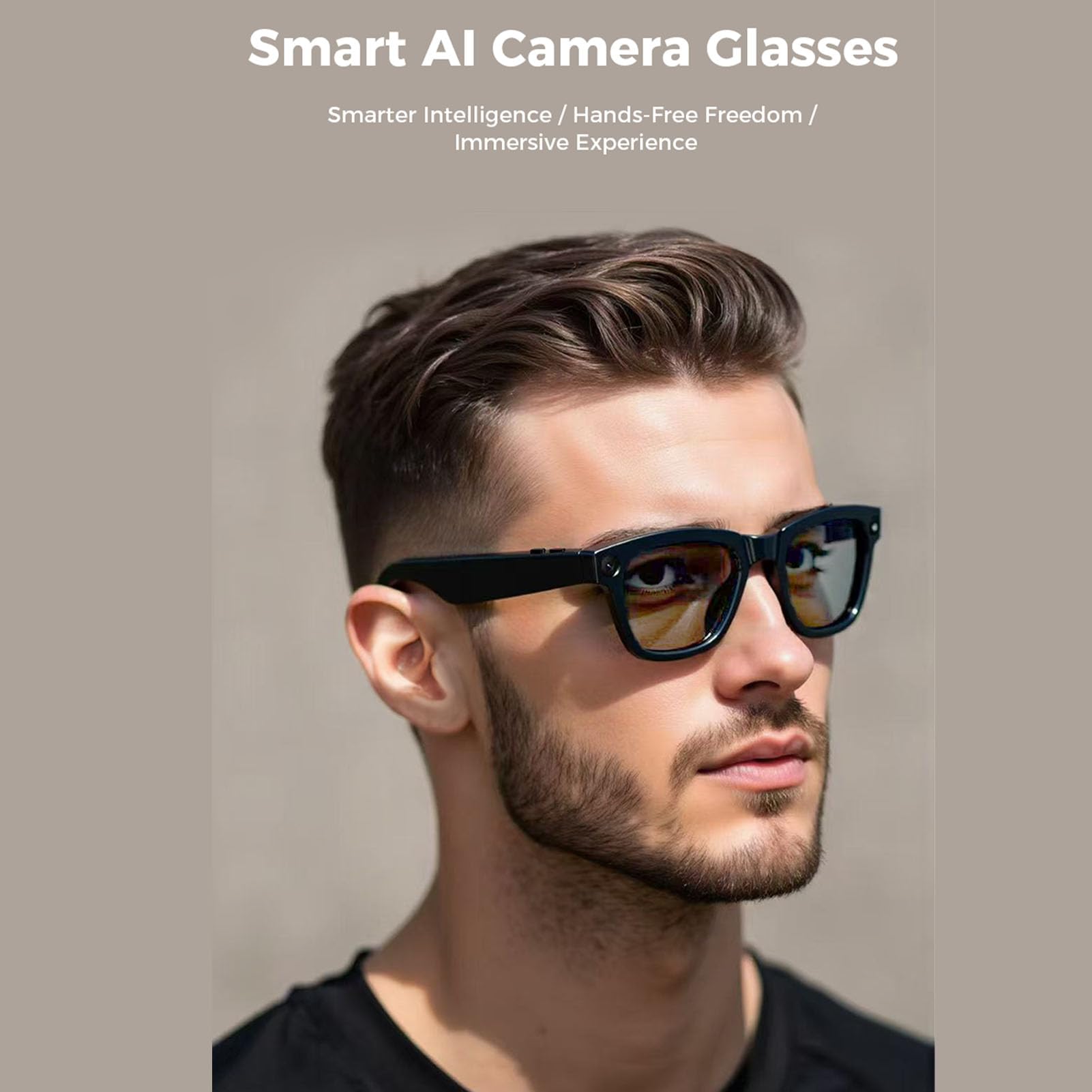 Inteligentne Okulary, Okulary Tłumacze Bluetooth AI z Aparatem HD 5MP 1080p, Głośnikami, Wywoływaniem Muzyki, 26 Języków Tłumaczenie (Anti)