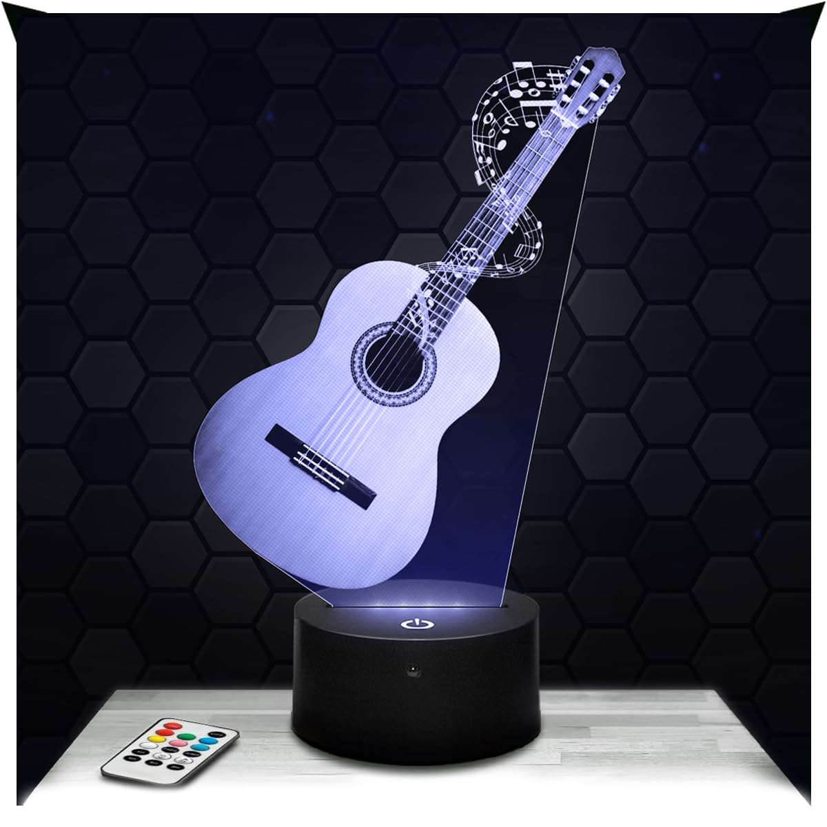 Lampephoto.fr - 3D Lamp Acoustic Guitar Gift Acoustic Guitar Music Instrument Musician, Touch LED Night Light, 3D Hologram Effect, Christmas Birthday Gift Idea Boy or Girl
