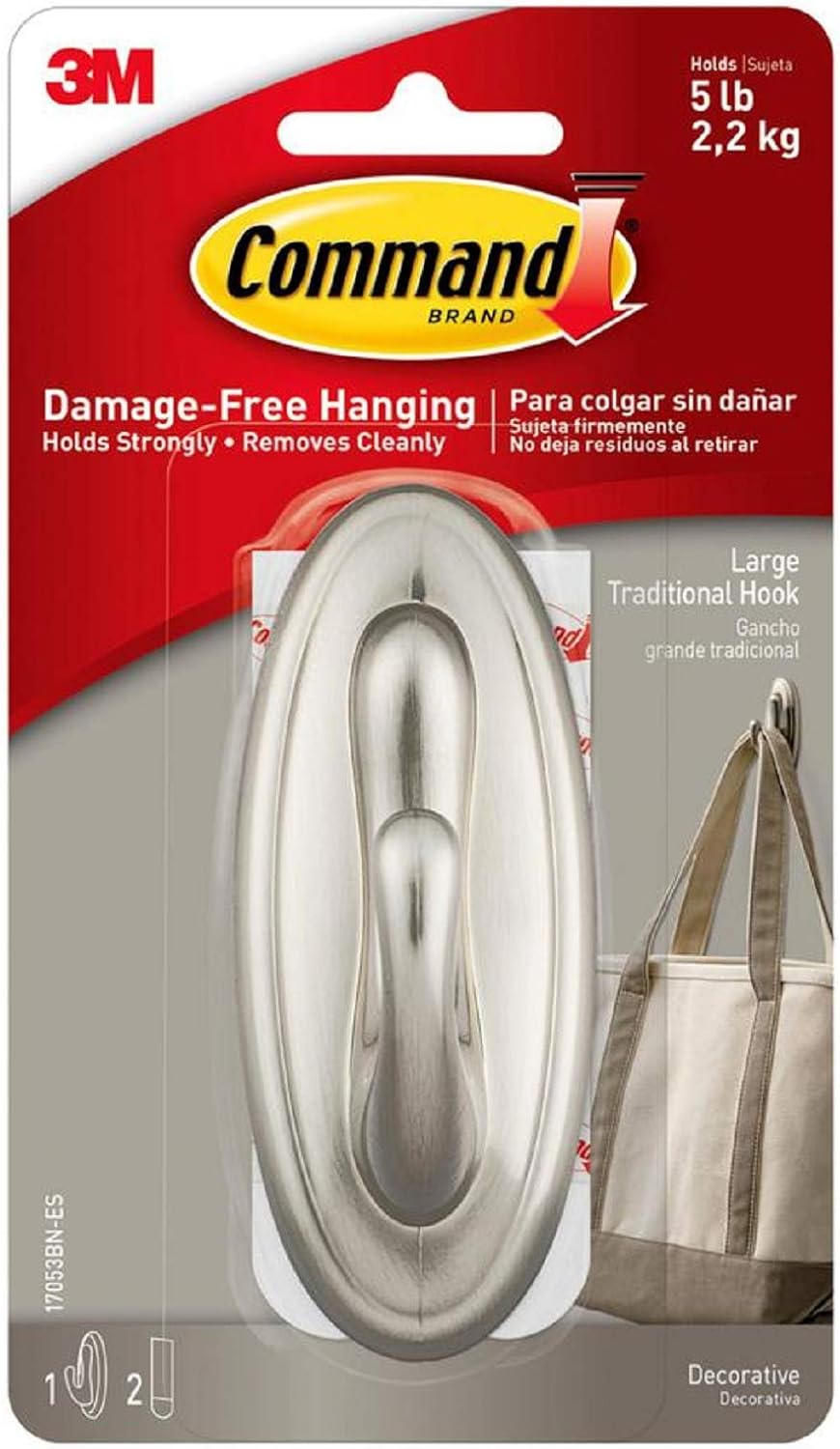 Command Strips 17053BN Large Brushed Nickel Command Traditional Hook