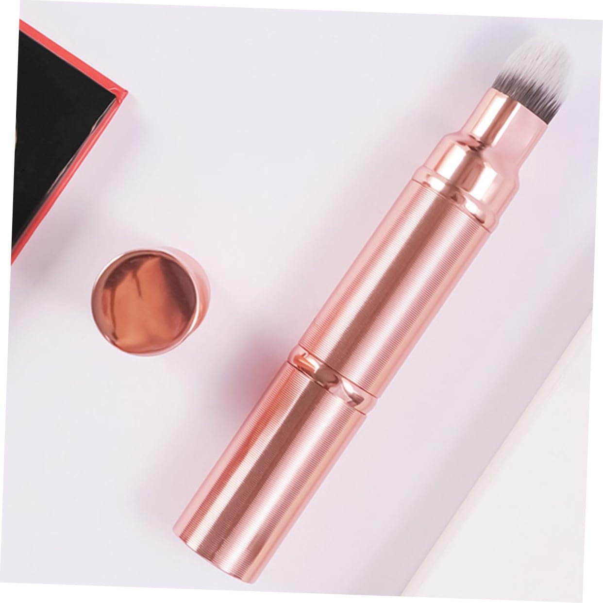 Gatuida Pennelli Trucco da Viaggio 2 Pezzi Double-ended con Setole Morbide e Design Retrattile con Cappuccio per Applicazione Uniforme di Fondotinta e Blush in Ufficio e Viaggio