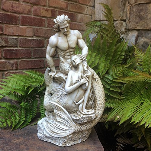 Estatua Sexi Sirena y Tritón 18 in Blanco Antiguo miniatura 3