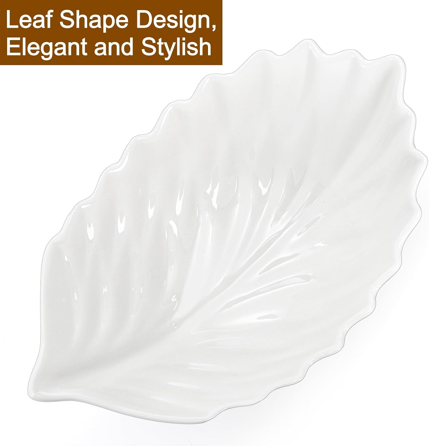 Hacaroa 50 Oz Large Ceramic Salad Bowl, Oval 11 Inch Medium Serving Bowl White Soup Bowls with Wooden Utensils, Decorative Leaf Shape Mixing Bowl for Pasta, Stew, Fruit, Microwave Dishwasher Safe image 3