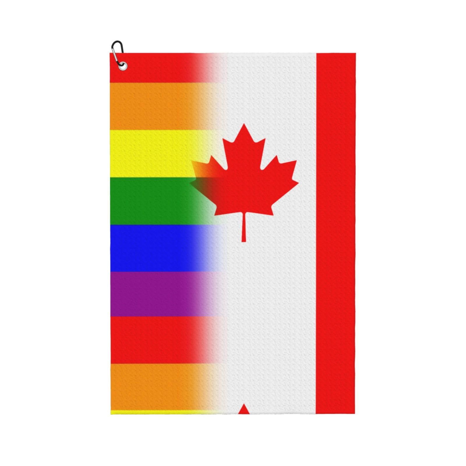 peiyeety LGBT Pride Canadian Flag Microfiber Golf Towel with Carabiner Clip, 16x24 Inch Absorbent Waffle Weave Towel for Golf Bags