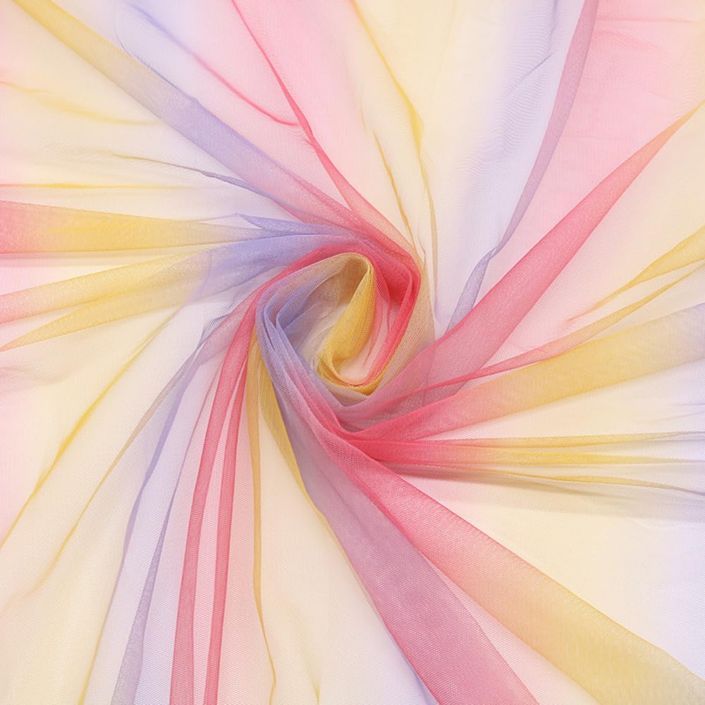 Leliafleury Rainbow Tulle Mesh Fabric, 1.5mx1m Polyester Net Mesh Material, Gradient Gauze Fabric for DIY Crafts Sewing Party Favors, Red/Yellow/Blue — image 1