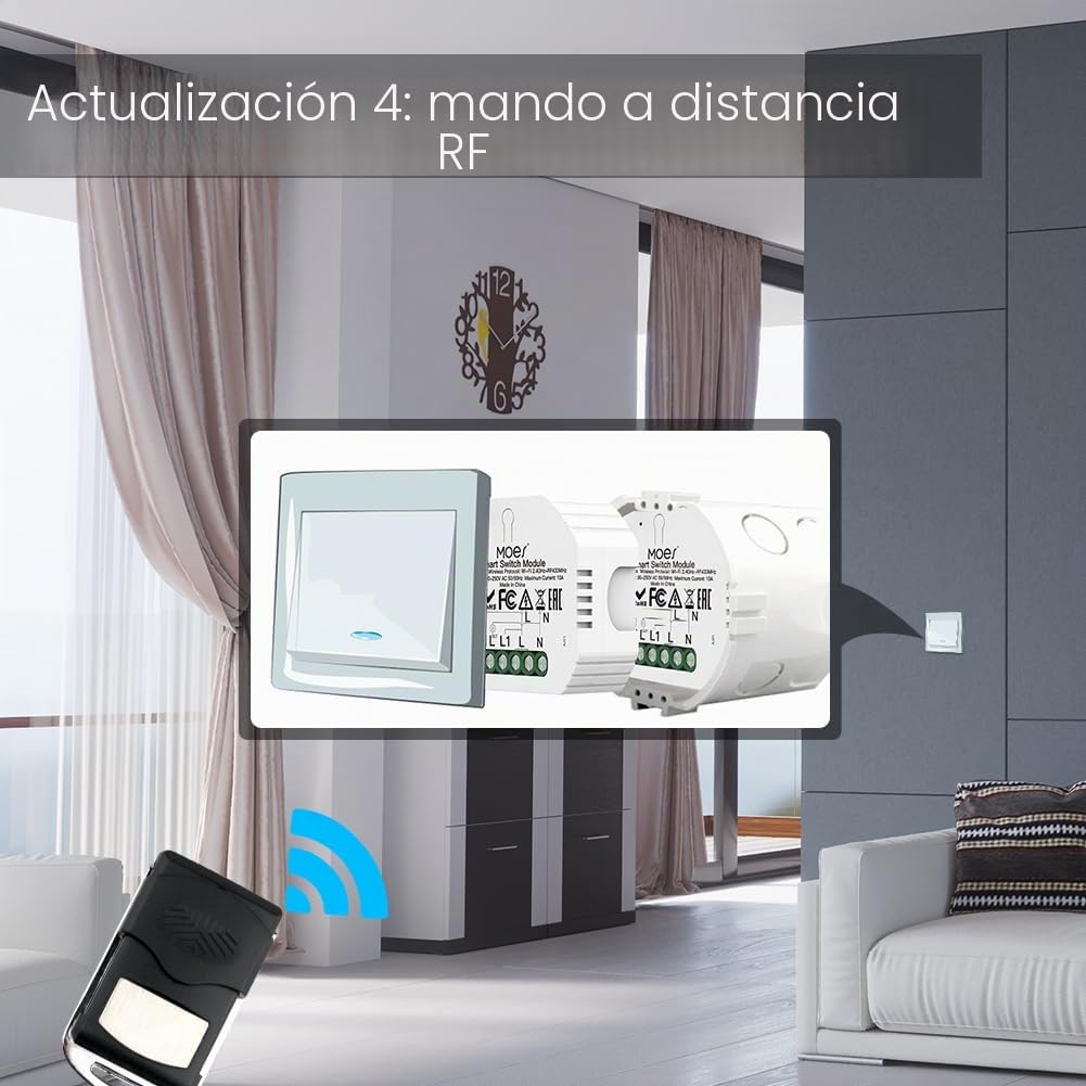 MOES Interruptor Wifi Inteligente conmutador Inalambrico Rele Módulo Alexa Control Remoto, compatible con la app Smart Life/Tuya, Control de voz Alexa/Google Home, 1GANG