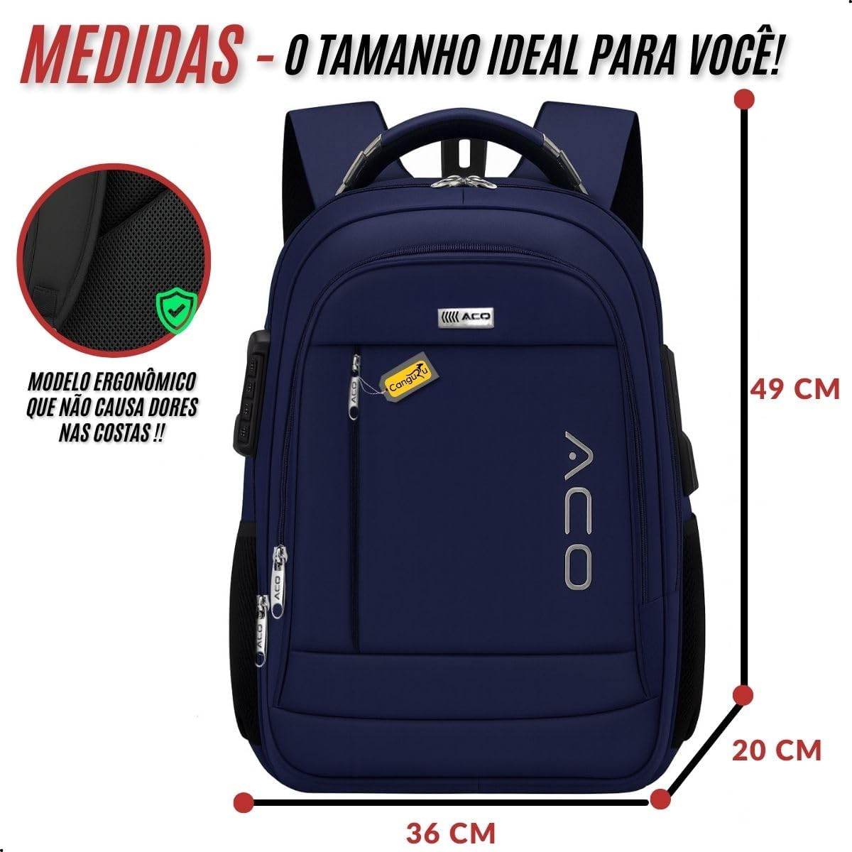 Mochila Bolsa Masculina Feminina Notebook Reforçada Semi Impermeável Executiva Faculdade Trabalho Viagem Resistente Cabo De Aço Saída Usb Saída Fone de Ouvido