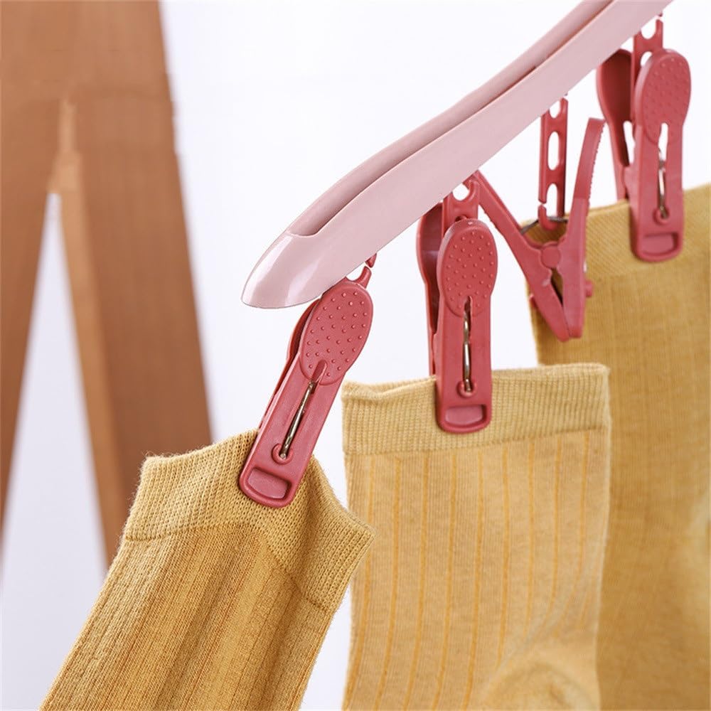 ピンチハンガー 物干しハンガー 家庭用物干しラック 下着・靴下・物干し竿 室内外両用 (色 : ピンク, Size : 21x43c