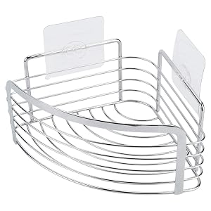 Joyfamy Rustproof Hanging Corner Shower Caddy Wall Mounted Adhesive Bathroom Shower Shelf Storage Organizer Basket No Drilling Stainless