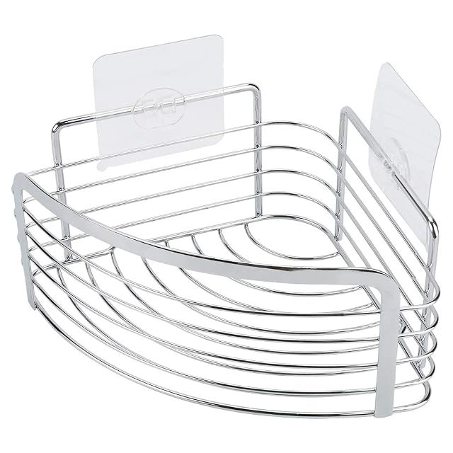 Joyfamy Rustproof Hanging Corner Shower Caddy Wall Mounted Adhesive Bathroom Shower Shelf Storage Organizer Basket No Drilling Stainless