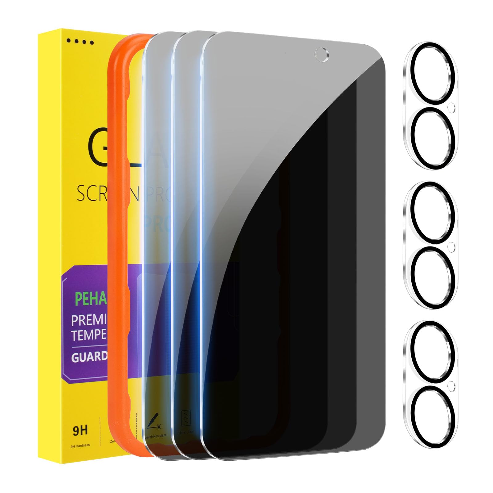 Photo 1 of PEHAEL 3+3 Pack for iPhone 17 Privacy Screen Protector with Camera Lens Protector Full Coverage Anti-Spy Tempered Glass Film 9H Hardness Easy Installation Bubble Free [6.3 inch]