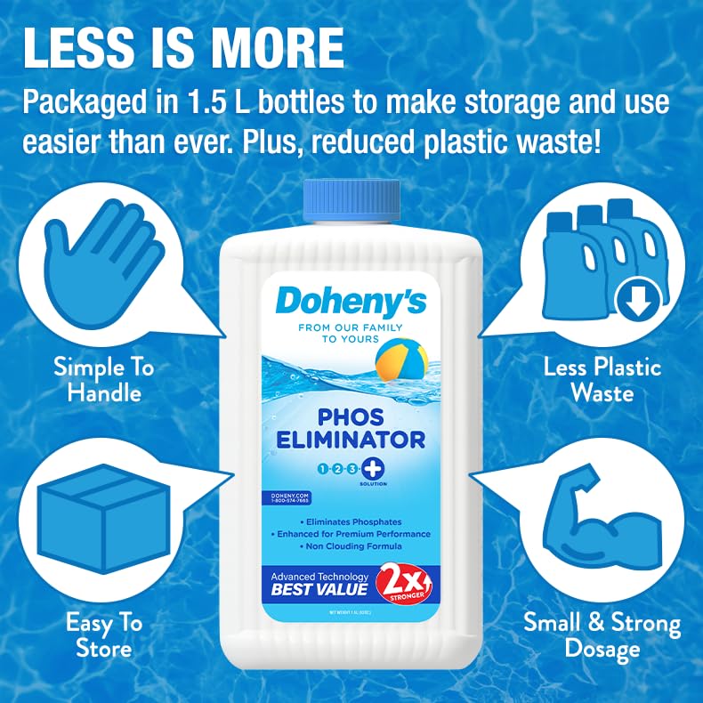 Image of Doheny's Pro-Grade Plus PHOS Eliminator | Quickly and Reliably Removes Phosphates in Your Pool | Non-Clouding Formula | Safe, Simple & Effective Solutions for All Swimming Pools, 1.5L