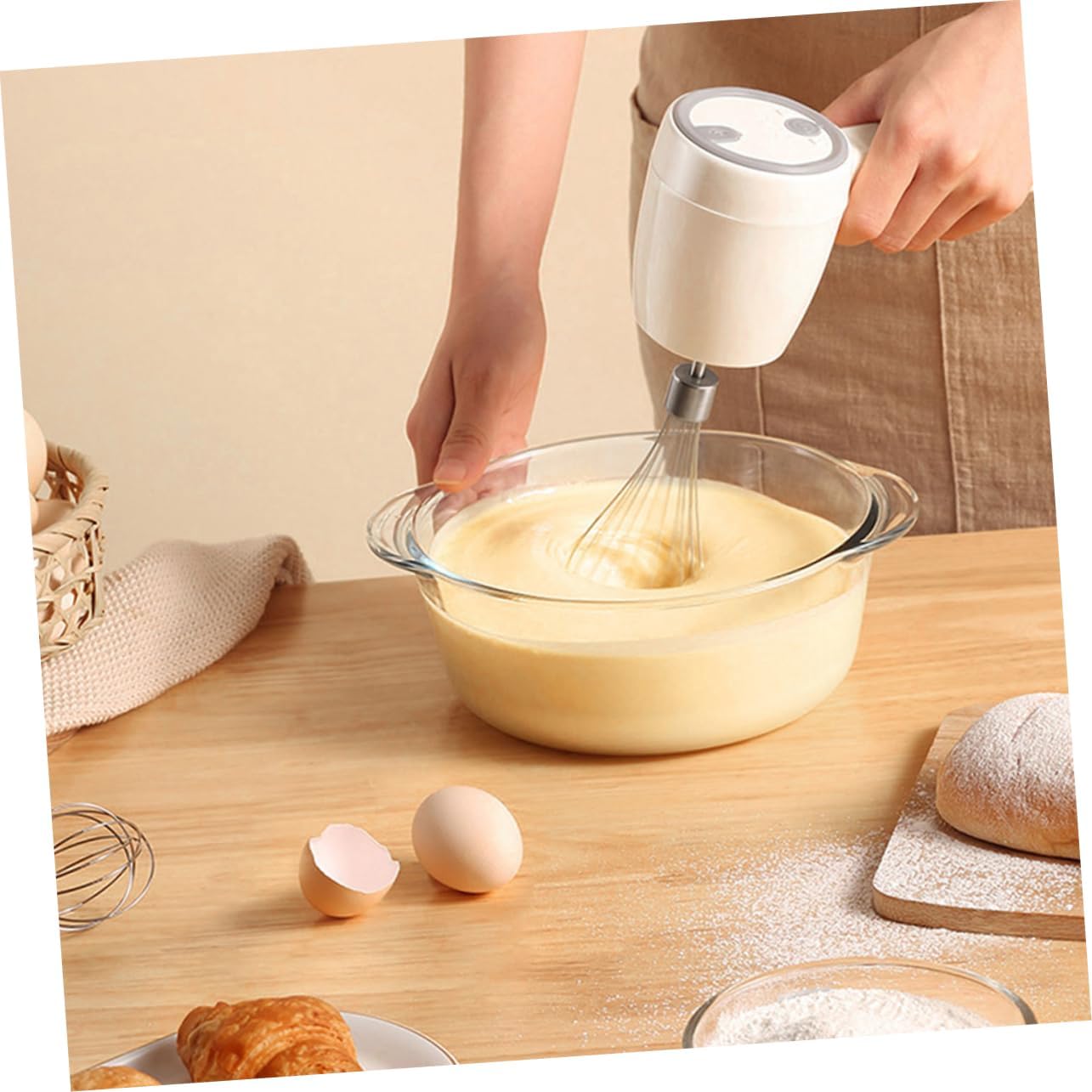 1 Set Adjustable Cordless Electric Egg Mixer USB Rechargeable Speed Handheld Whisk for Baking Cooking Effortless One Handed Stirring Tool for Kitchen Use for Butter Mixing