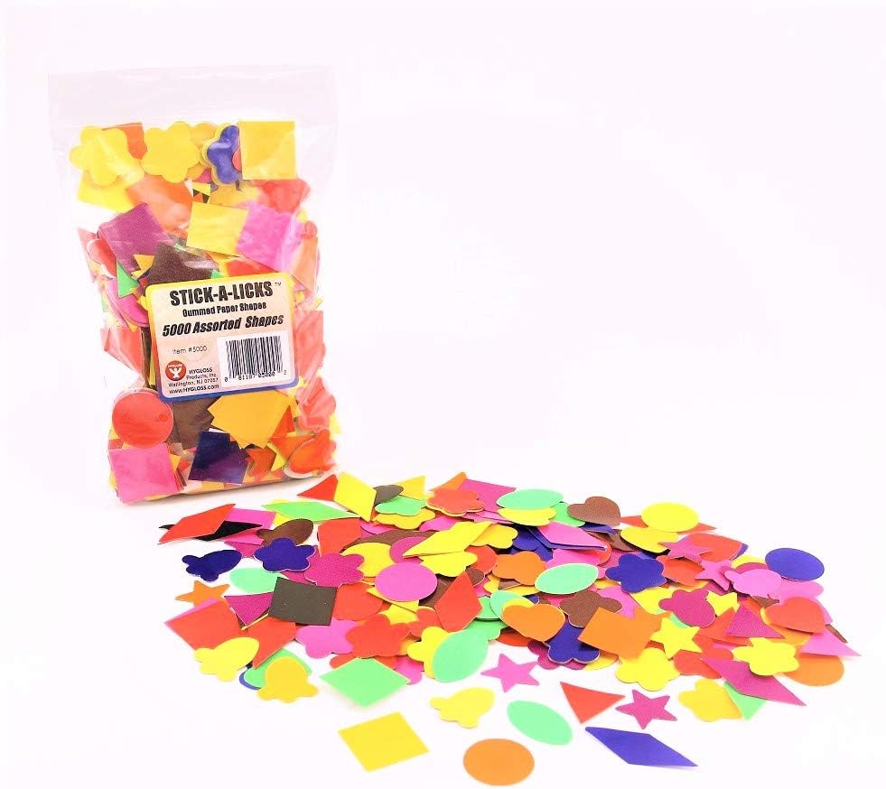 Hygloss Products Stick-A-Licks for Arts & Crafts-Classroom Activities-Fun for Kids-Multi-Mix Shapes-Sizes from 1” to 1.75” -Economy Pack- Pcs, Bright Assorted Colors