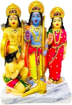 GLOOKS Lord Ram Darbar Multicolor Marble Dust Statue 7 Inch Ayodhya Court Replica