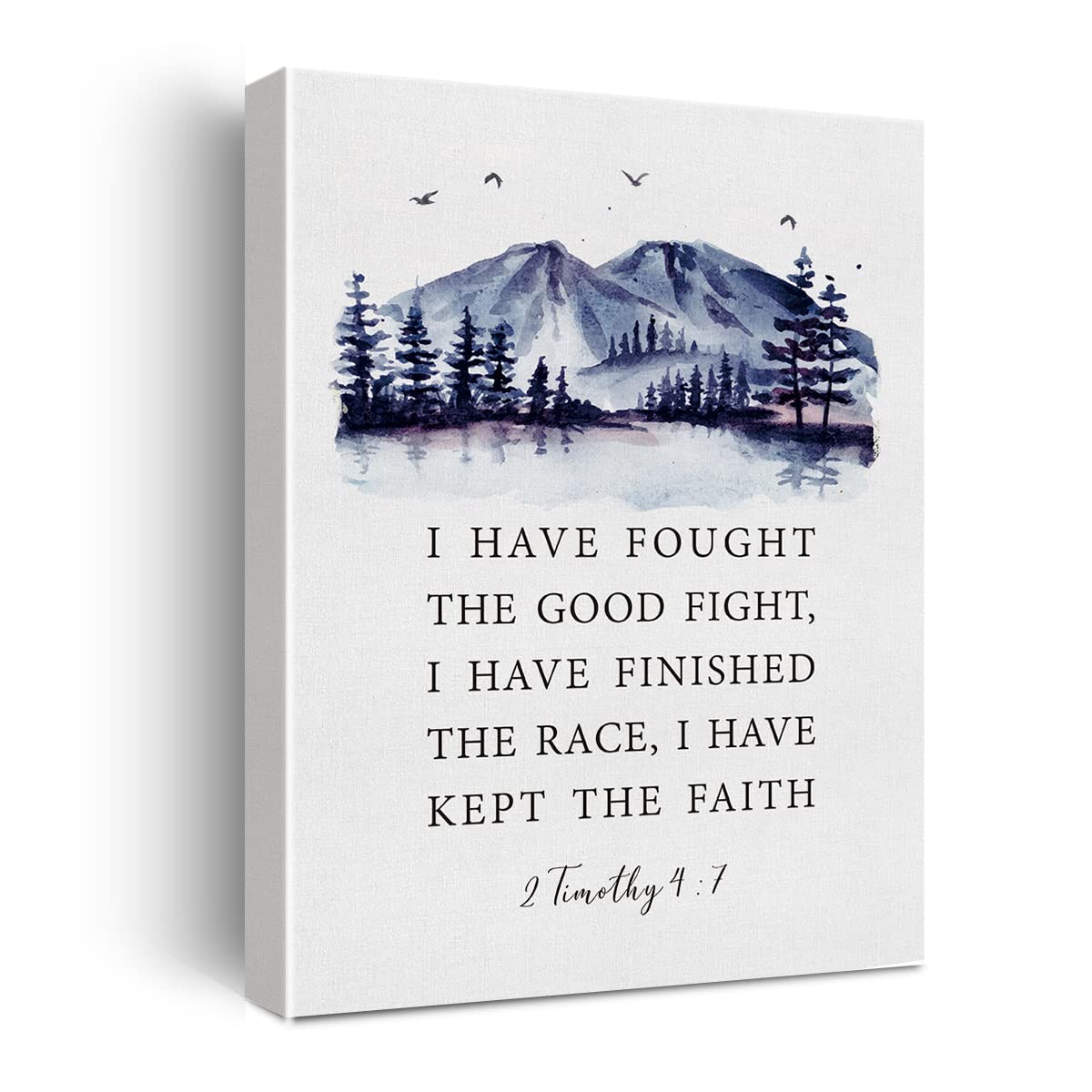 Positive Bible Verse Canvas Print Wall Decor Watercolor 2 Timothy 4 : 7 Christian Art Painting Posters 12”X15” Modern Home Office Decoration (Framed)