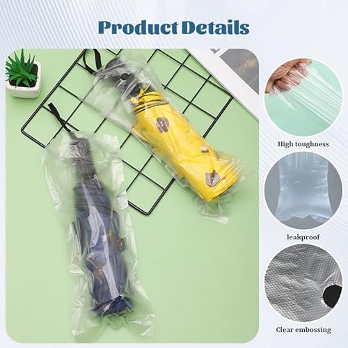 Nikovoke 100 Stück Regenschirmtaschen mit kurzem Griff, 13 x 43 cm, für feuchte Regenschirme, Verwendung in Hotels, Einkaufszentren, U-Bahnen