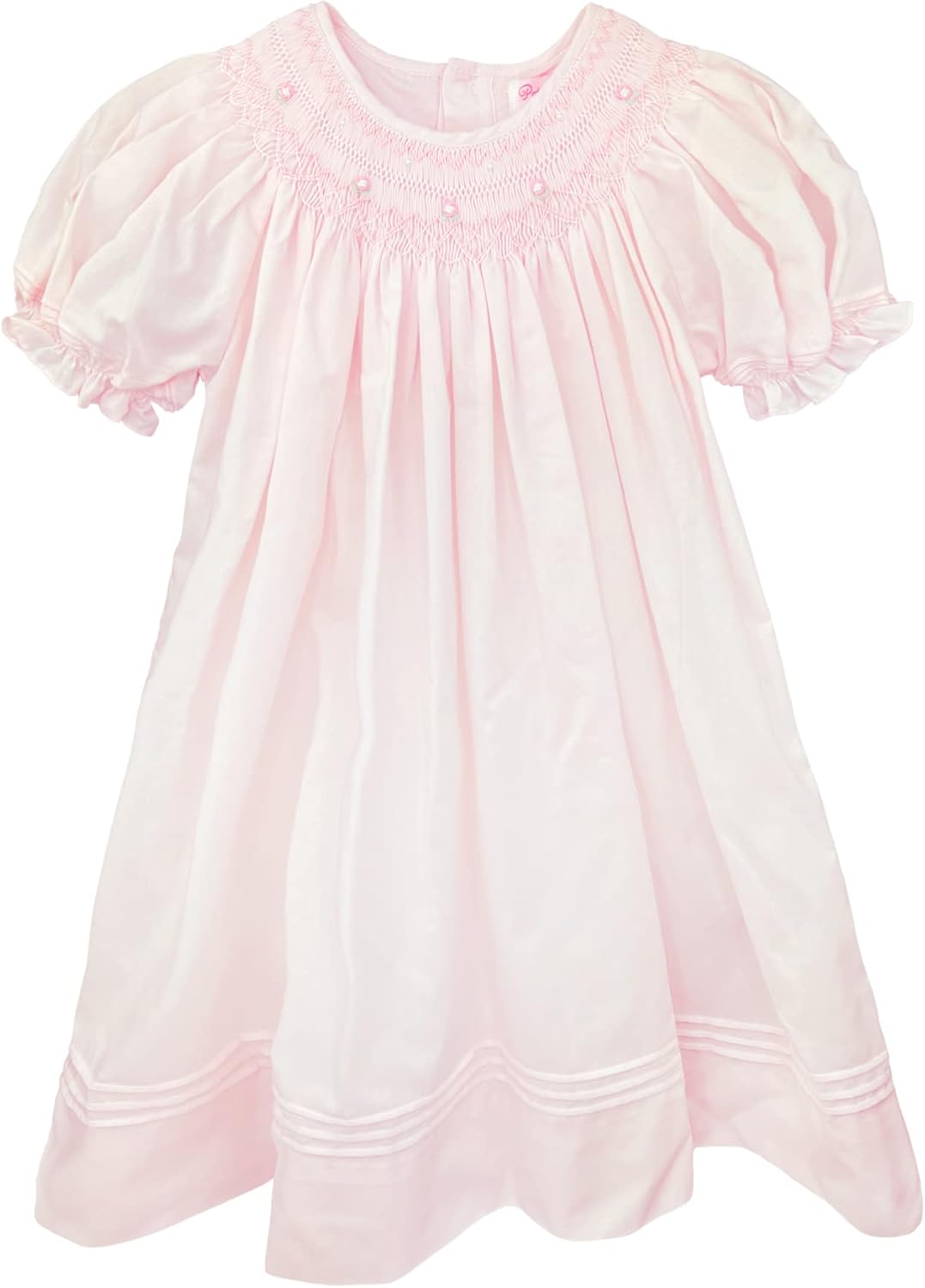 Petit Ami Baby Girls’ Daygown with Heart Smocking and Pearls, 18 Months, Pink