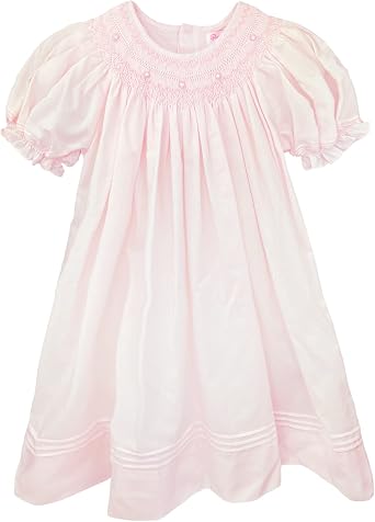Petit Ami Baby Girls Daygown with Heart Smocking and Pearls Pink, 9 Month