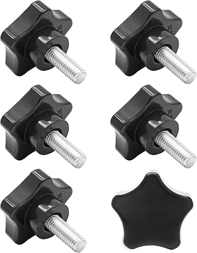 Miniatura 63 de Pomo de estrella de rosca M8 x 1.575 in, 4 unidades, mango de sujeción hexagonal de plástico, tornillo de apriete manual para reemplazo de base